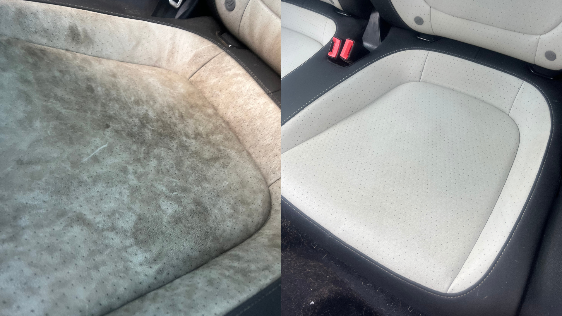 A photo of a seat that has been cleaned by a expert mobile detailer